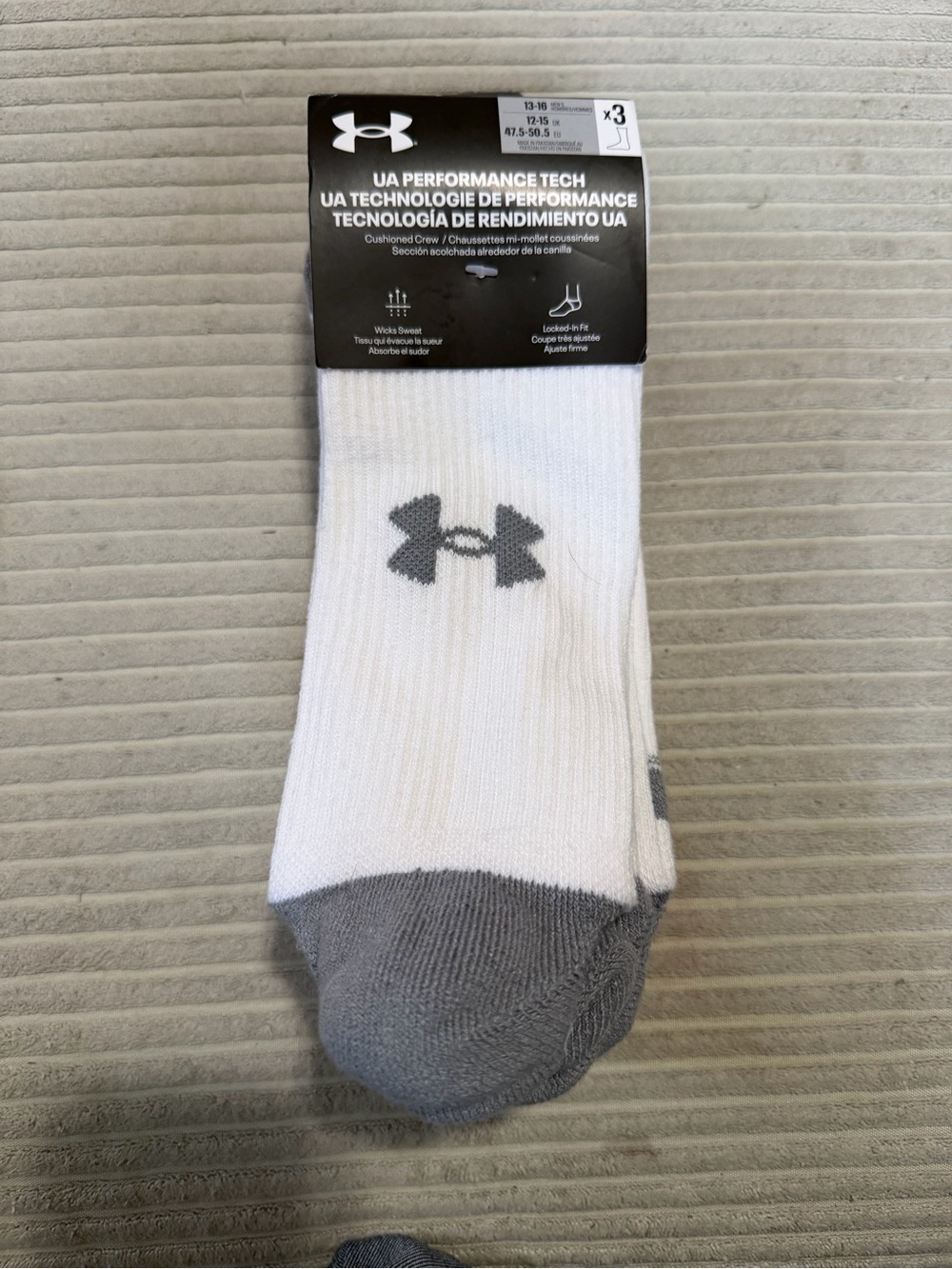 Under Armour White Crew Athletic Socks with Gray Accents